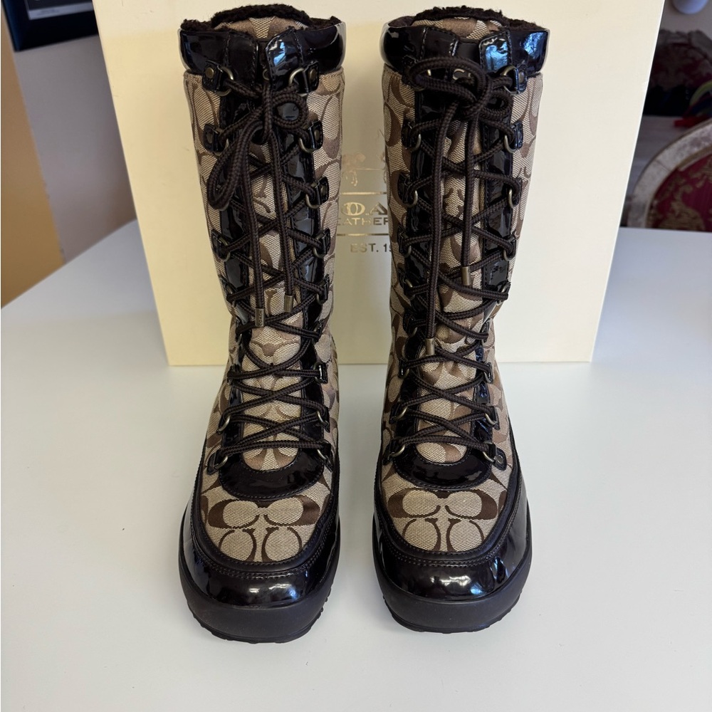 Coach Brown Winter Boots with Signature Monogram - Picture 3 of 5